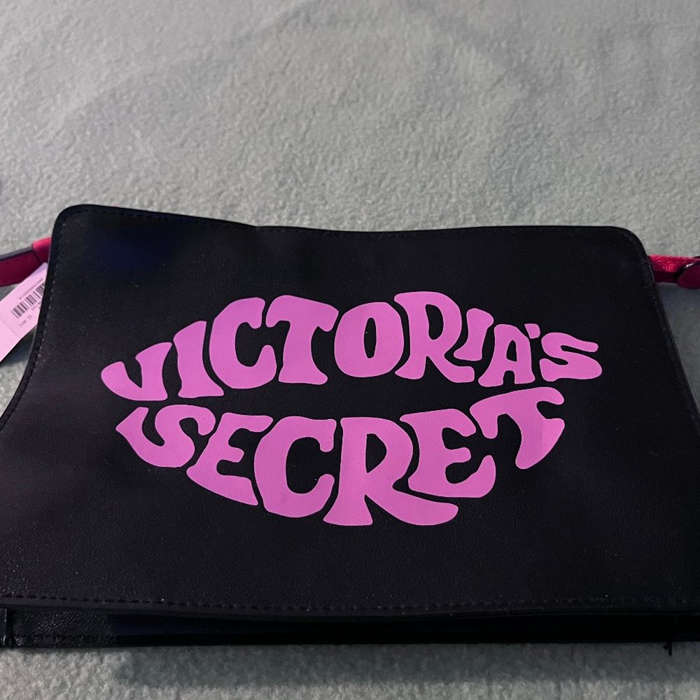 Victoria's Secret Black Pink & Red "Just add Lipstick" Cosmetic Makeup Bag NEW
